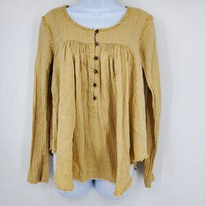We The Free Free People Sand‎ Dune Mustard Gauzey Popover Henley Top Shirt XS